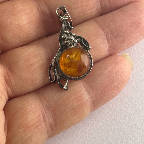 Vintage Baltic Amber Silver pendant Modernist no stamp - Picture 6 of 6